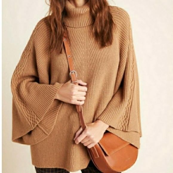 Anthropologie Kali Poncho Cable Knit Turtleneck Sweater - Picture 3 of 10